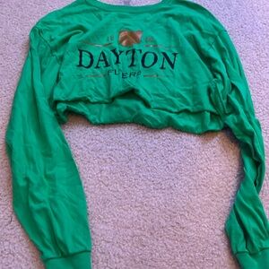 University of Dayton green cropped long sleeve